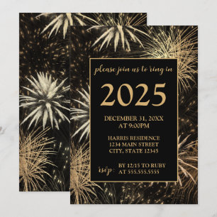 Golden Fireworks Nouvel An Eve Party Invitation