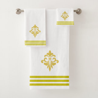 Golden Fleur de Lis, Three Stripes on White