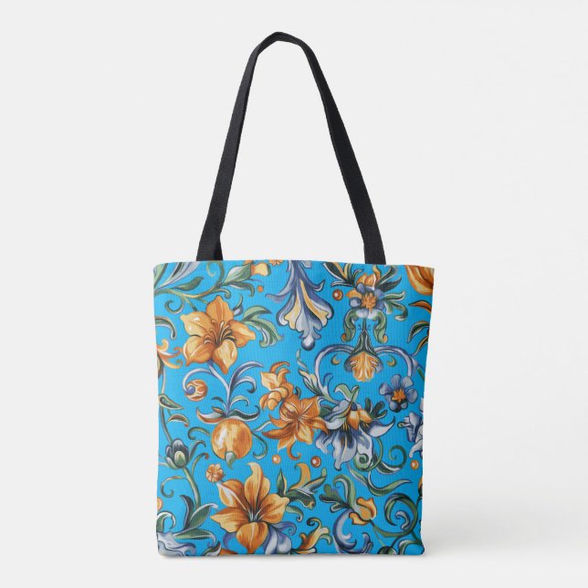 Golden Floral & Blue Iris Scroll Sac fourre-tout (Dos)