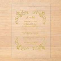 Golden Floral minimaliste Faire-part de mariage