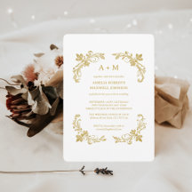 Golden Floral minimaliste Faire-part de mariage