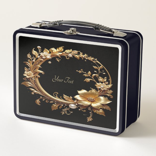 Golden Floral Ornate Frame Lunch box (Devant)