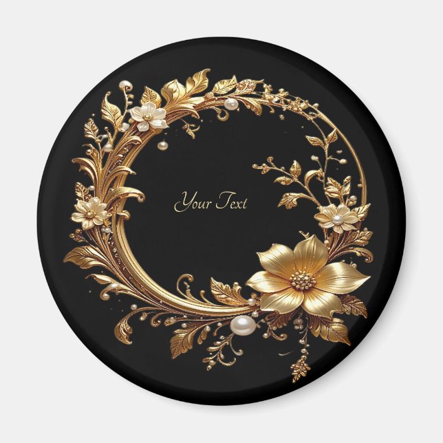 Golden Floral Ornate Frame Magnet (Devant)