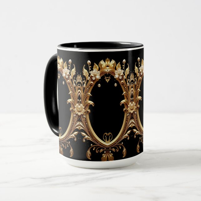 Golden Floral Ornate Frame Mug (Devant gauche)