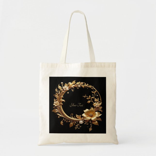 Golden Floral Ornate Frame Tote Bag (Devant)