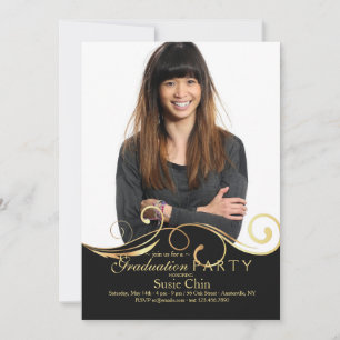 Golden Floral Photo Graduation Invitation