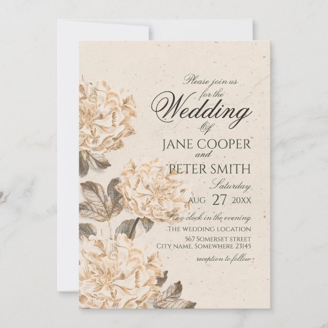 Golden flowers Wedding Invitation (Devant)