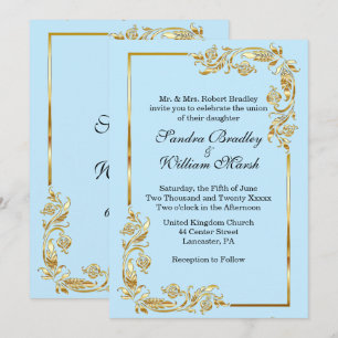 Golden Frame Traditional Blue Invitation