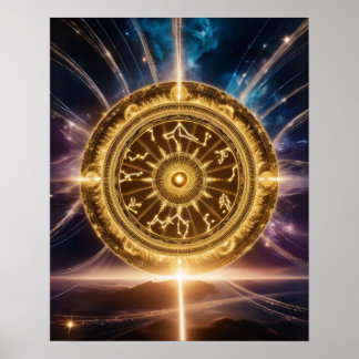 Golden Galaxy Zodiac Mandala | Poster de luxe