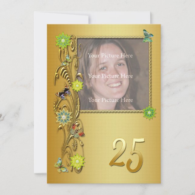 Golden Garden 25e anniversaire invitation de fête (Devant)