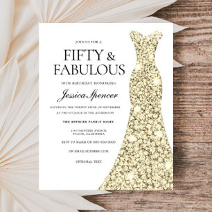 Golden Glitter Dress 50th Birthday Budget Invite