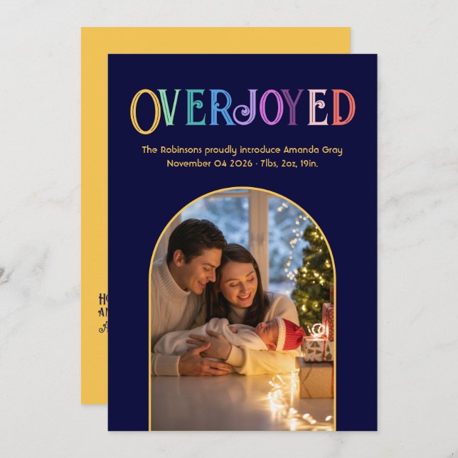 Golden Glow Xmas Baby Faire-part de naissance Phot (Devant / Derrière)