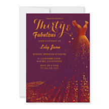 Golden Gown Glam 30th Birthday Invitation