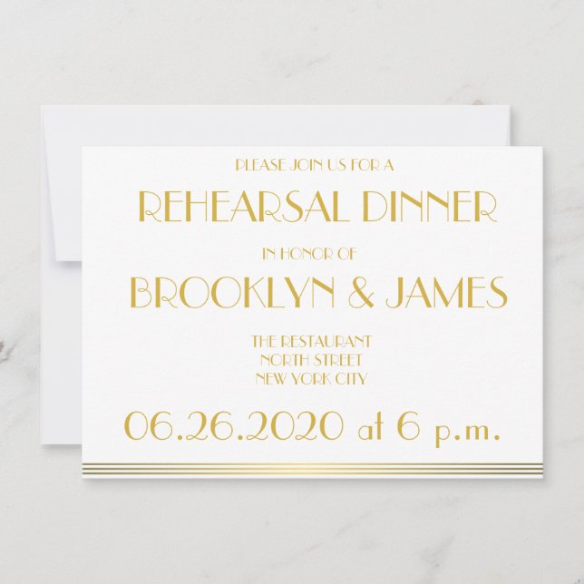 Golden Great Gatsby Invitations de répétition Mari (Devant)