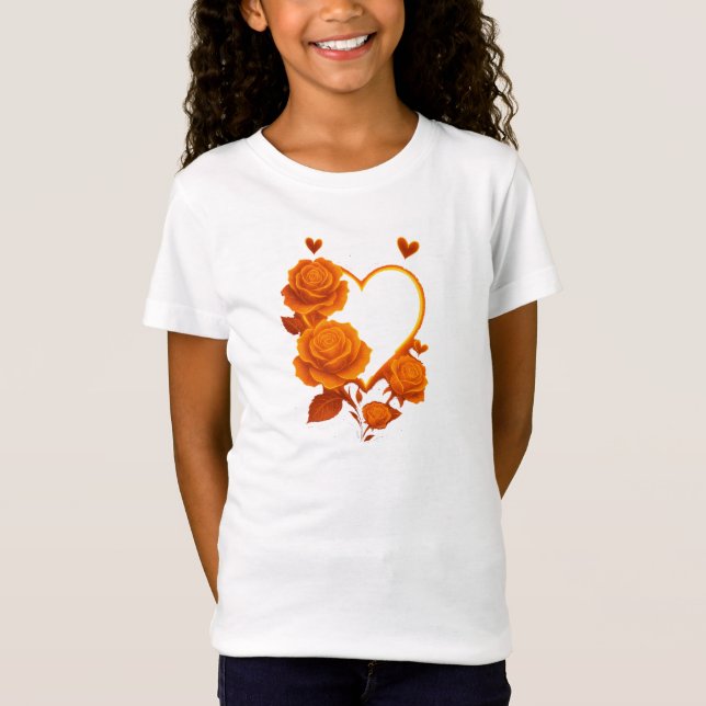 Golden Heart & Orange Roses Girls' T-Shirt (Devant)