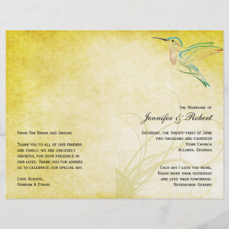 Golden Hummingbird Watercolor Wedding Programme