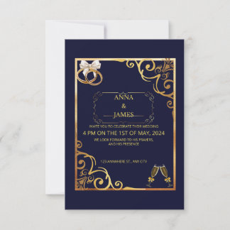 Golden Invitation Card avec Elegant Gold Flowers