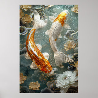 Golden Koi Fish Poster Art Print Wall Art