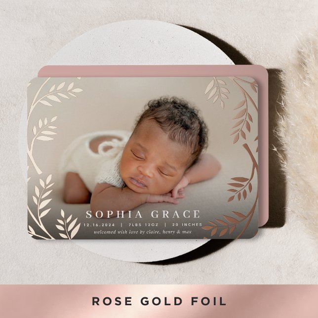 Golden Laurel | Faire-part de naissance Rose Gold  (Créateur téléchargé)