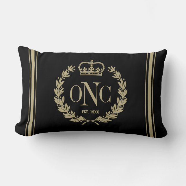 Golden Laurel Wreath Monogramme Logo Coussin (Recto)