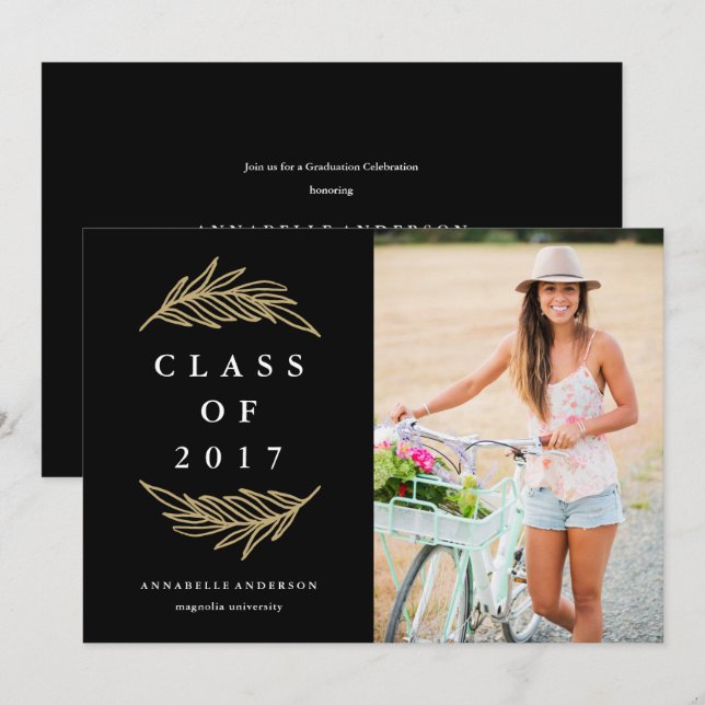 Golden Laurels Graduation Party Photo Invitation (Devant / Derrière)