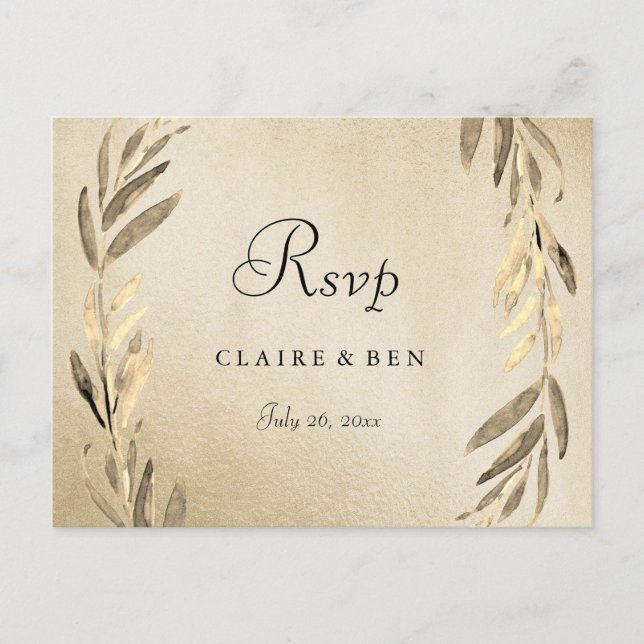 Golden Leaf Gold Foil Wedding Carte postale RSVP (Devant)