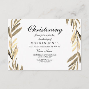 Golden Leaf Invitation au baptême pour garçon ou f
