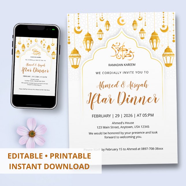 Golden Lentern Islamic Iftar Invitation (Créateur téléchargé)
