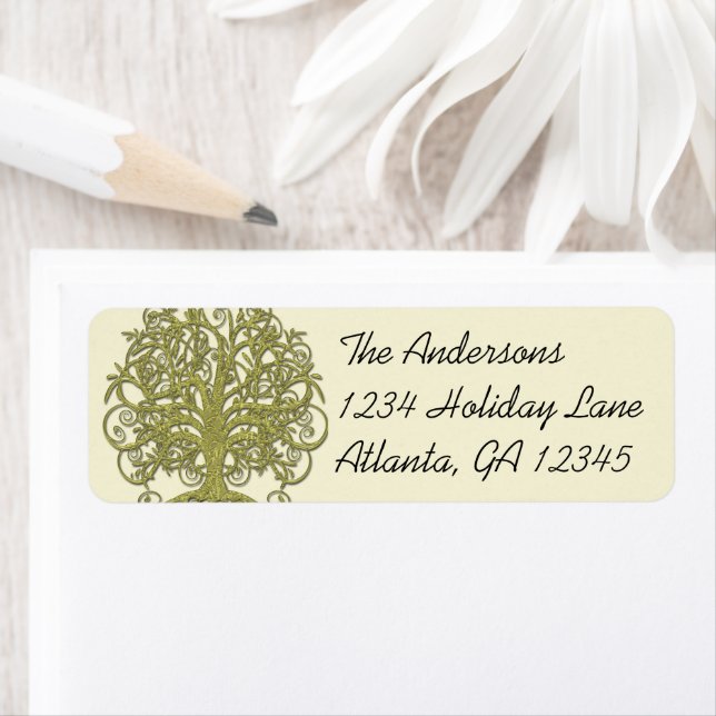 Golden Lime Green Swirl Tree Étiquettes (En situation)
