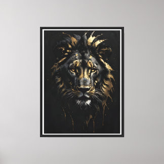 Golden Lion Outline sur toile noire - Majestic Wal