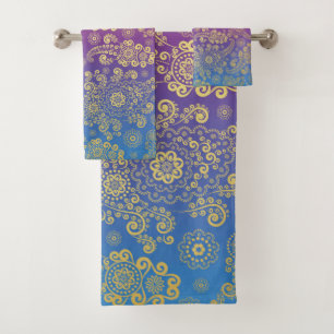 Golden Luxury Paisley on Blue, Purple et Orange