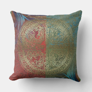 Golden Mandala On Feathes - Coussin