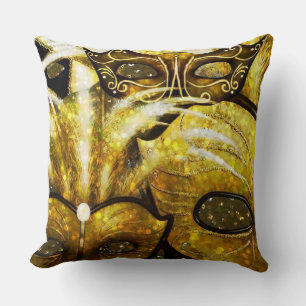 Golden Mardi Gras Masques Jeu Oreiller