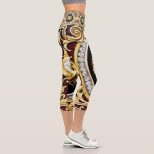 Golden Medusa Gems Capri Leggings