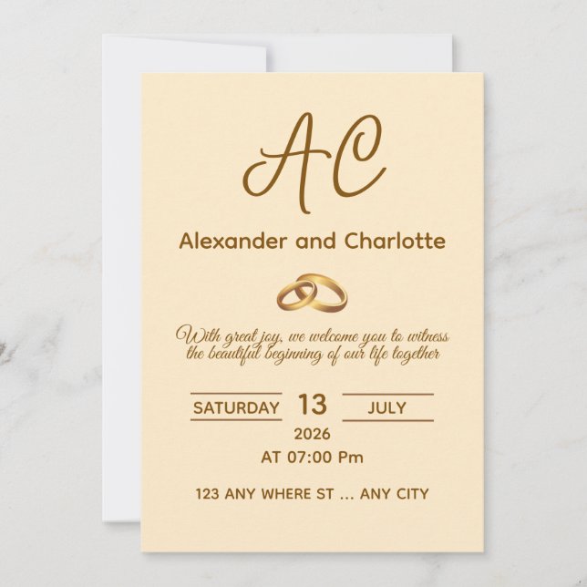 Golden Monogram Wedding Invitation Card (Devant)