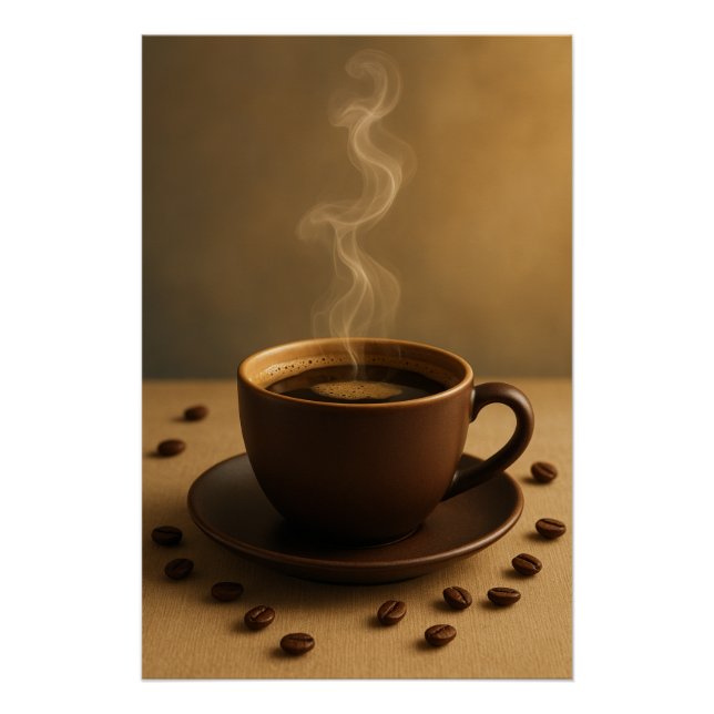 Golden Morning Brew – Cozy Coffee Steam Art Poster (Devant)