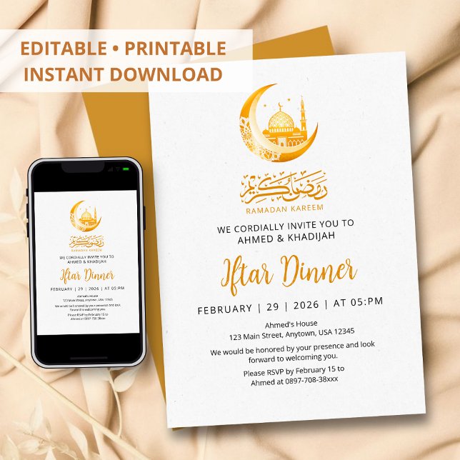 Golden Mosque Moon Ramadan Iftar Dinner Invitation (Créateur téléchargé)