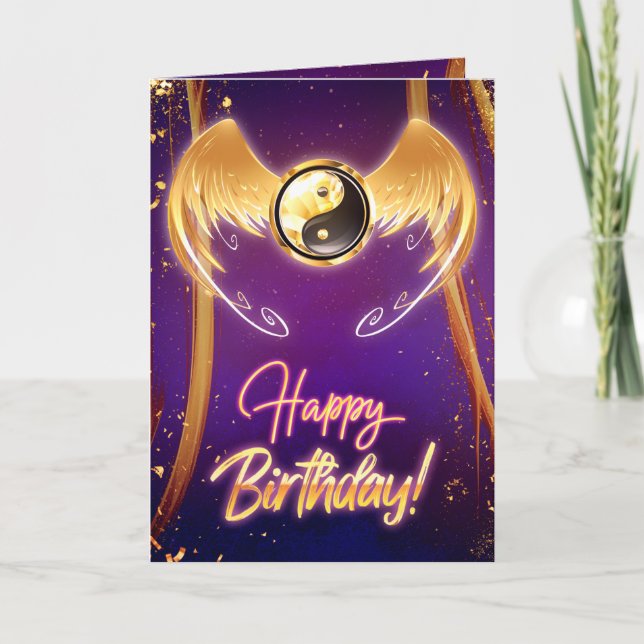 Golden Mystic Purple Yin Yang Carte d'anniversaire (Devant)