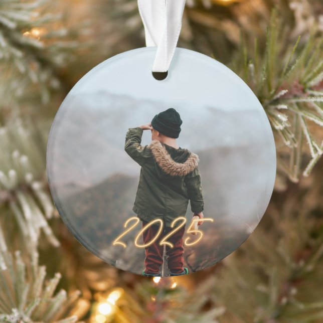 Golden Neon 2025 Photo Holiday Ornament (Arbre)