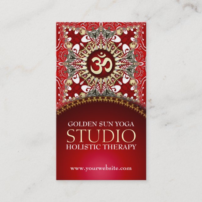 Golden OM Yoga Batik Bohème Cartes de visite rouge (Devant)