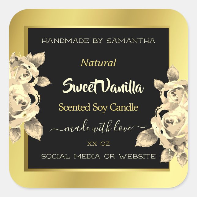 Golden Ombre Black Floral Étiquettes d'emballage d (Devant)