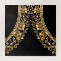 Golden Ornate Flowers Jigsaw Puzzle