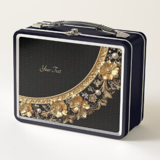 Golden Ornate Flowers Lunch box