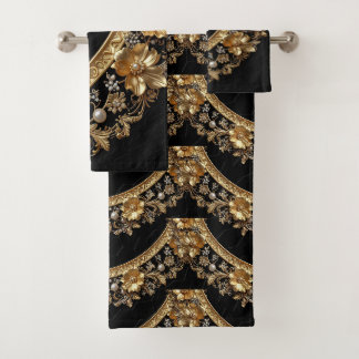 Golden Ornate Flowers Towel Set