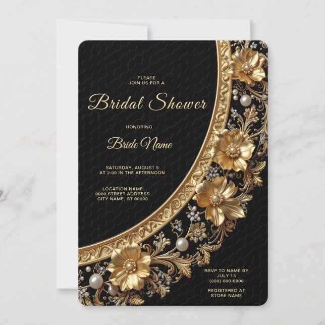 Golden Ornate Frame Bridal Shower Invitation (Devant)