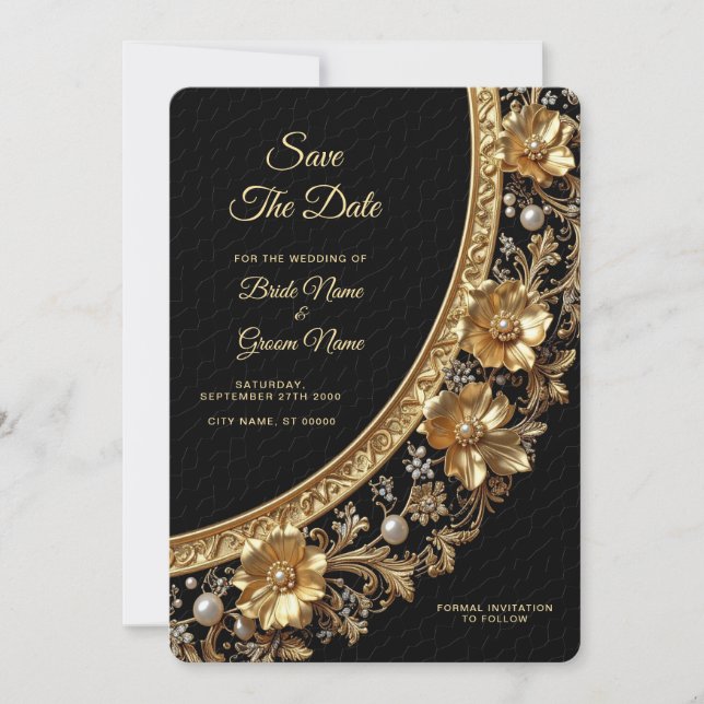 Golden Ornate Frame Save the Date (Devant)