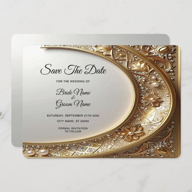 Golden Ornate Frame Save The Date (Devant / Derrière)