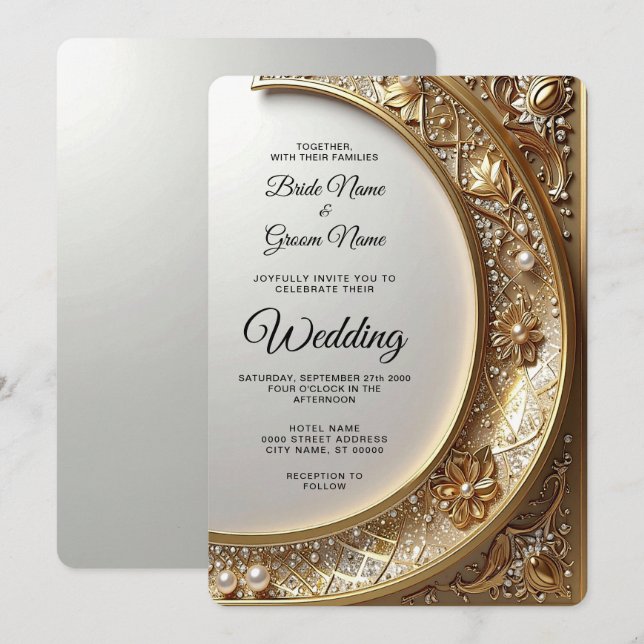 Golden Ornate Frame Wedding Invitation (Devant / Derrière)