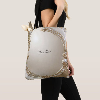 Golden Ornate Frame with Pearls Tote Bag