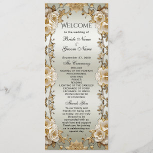 Golden Ornate White Flowers Programme de mariage